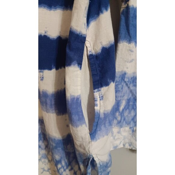 Beach & Boho Large Blue White Tie Dye Cotton Button Up Travel Pool Vacation Top - Picture 5 of 7